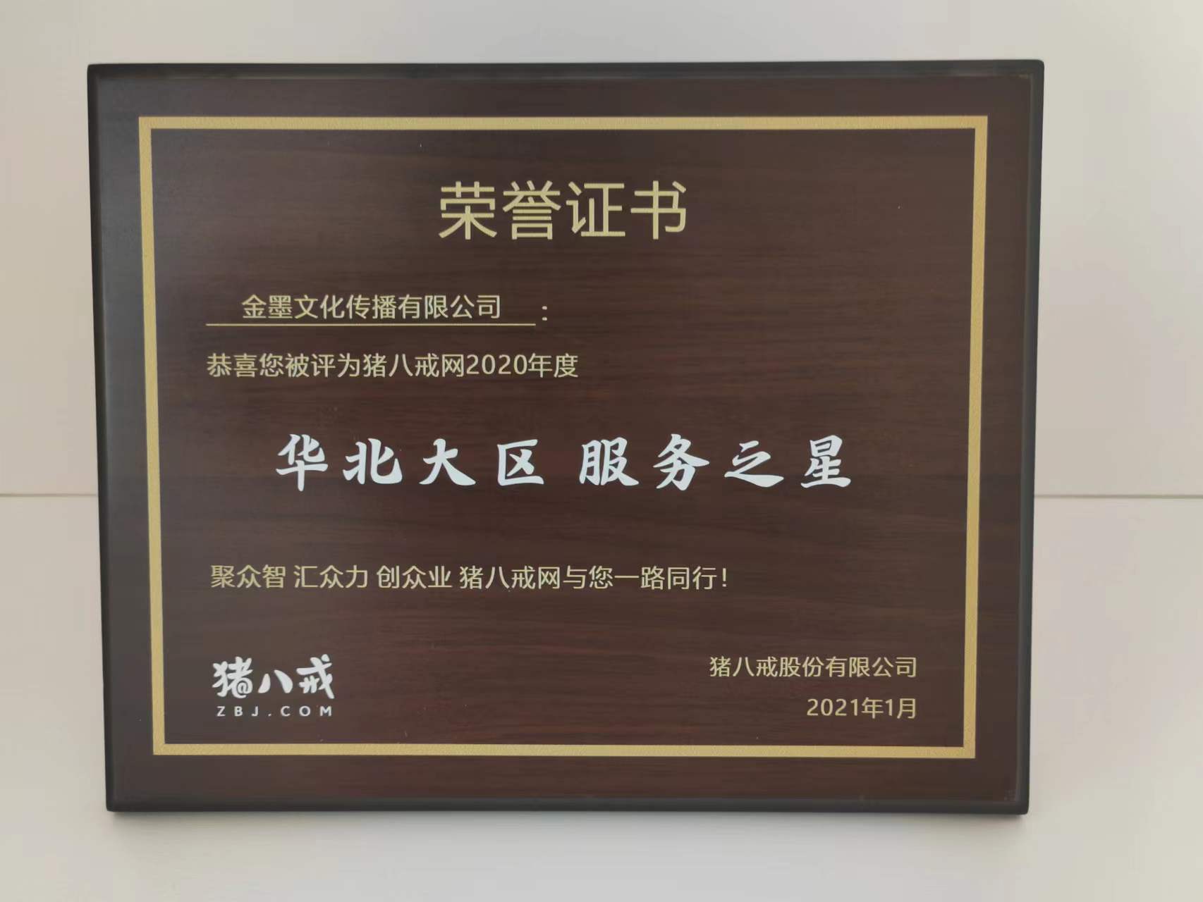 2020年猪八戒网华北大区服务之星